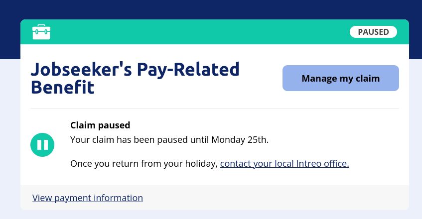 The notice from earlier, instead stating "Your claim has been paused until Monday 25th"