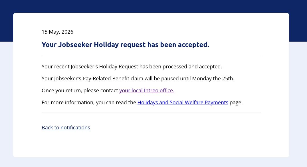 The page now explains that the request was processed and accepted, stating the payment is paused until the future user-chosen date